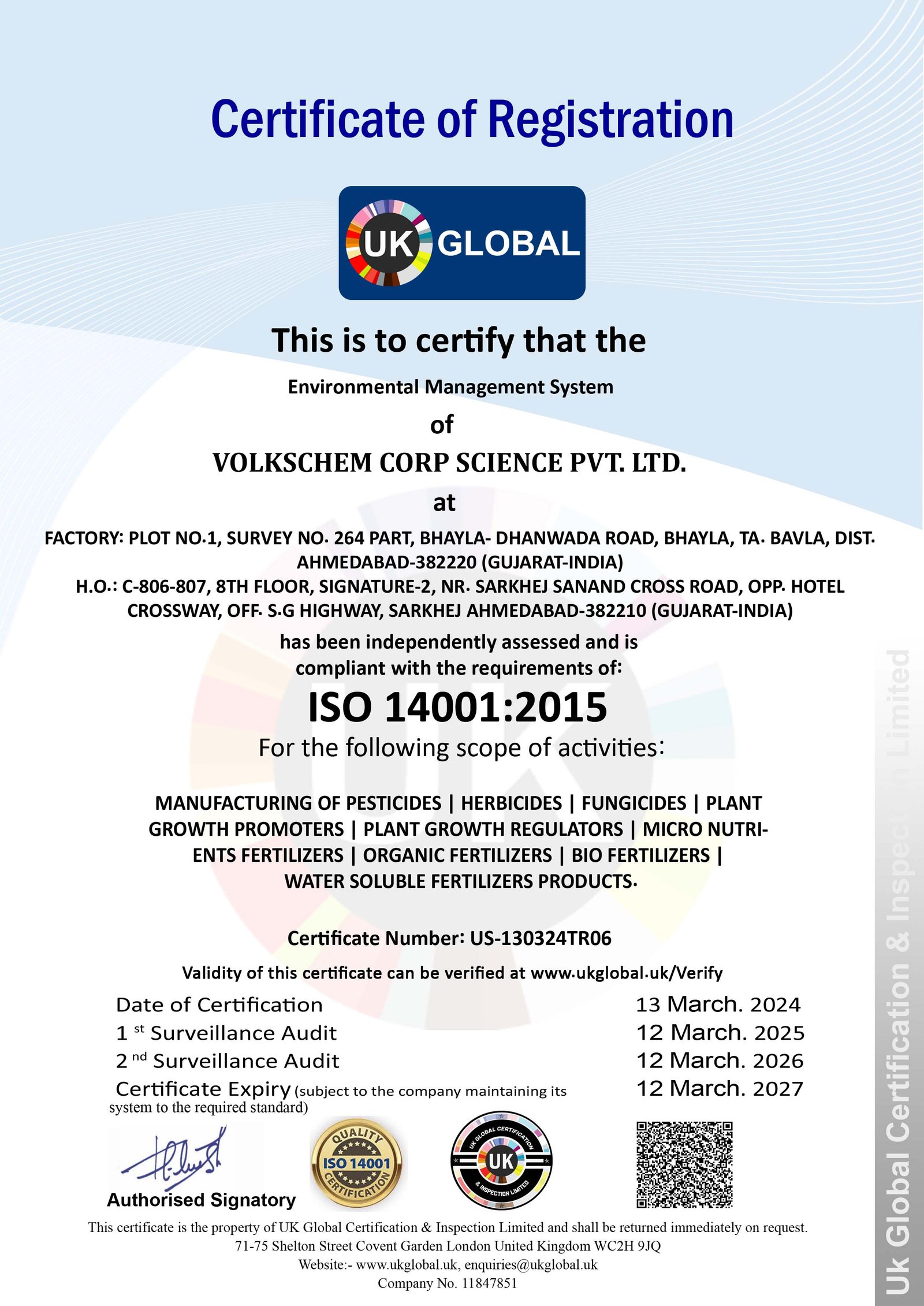 ISO 14001:2015 Certificate
