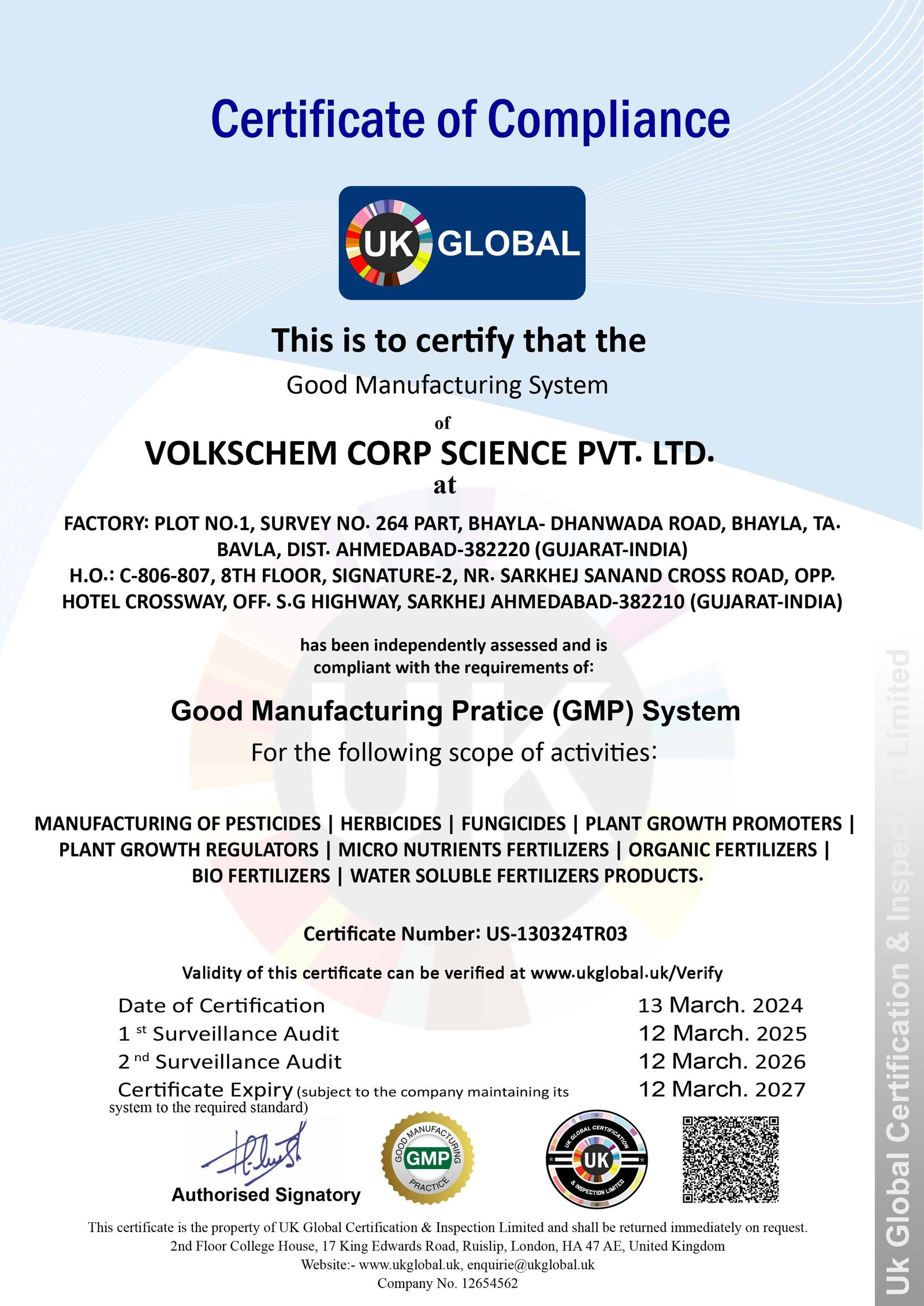 Good Manufacturing Practice (GMP) Certificate